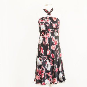 Donna RIcco Black Floral Silk Halter Style Dress 6